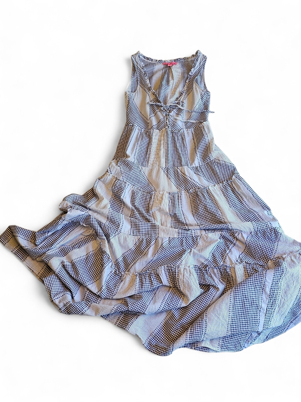 Betsey Johnson Patchwork Gingham Maxi Dress Small Milkmaid Cottagecore Cotton
